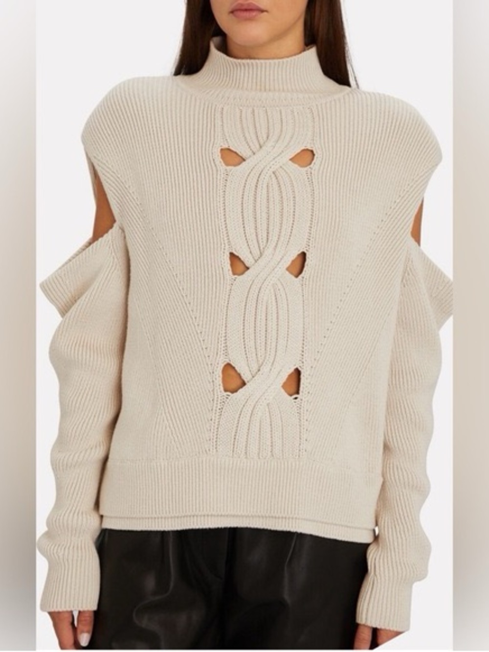 Jonathan Simkhai Porter Cold Shoulder Cable Knit Sweater Cream XS